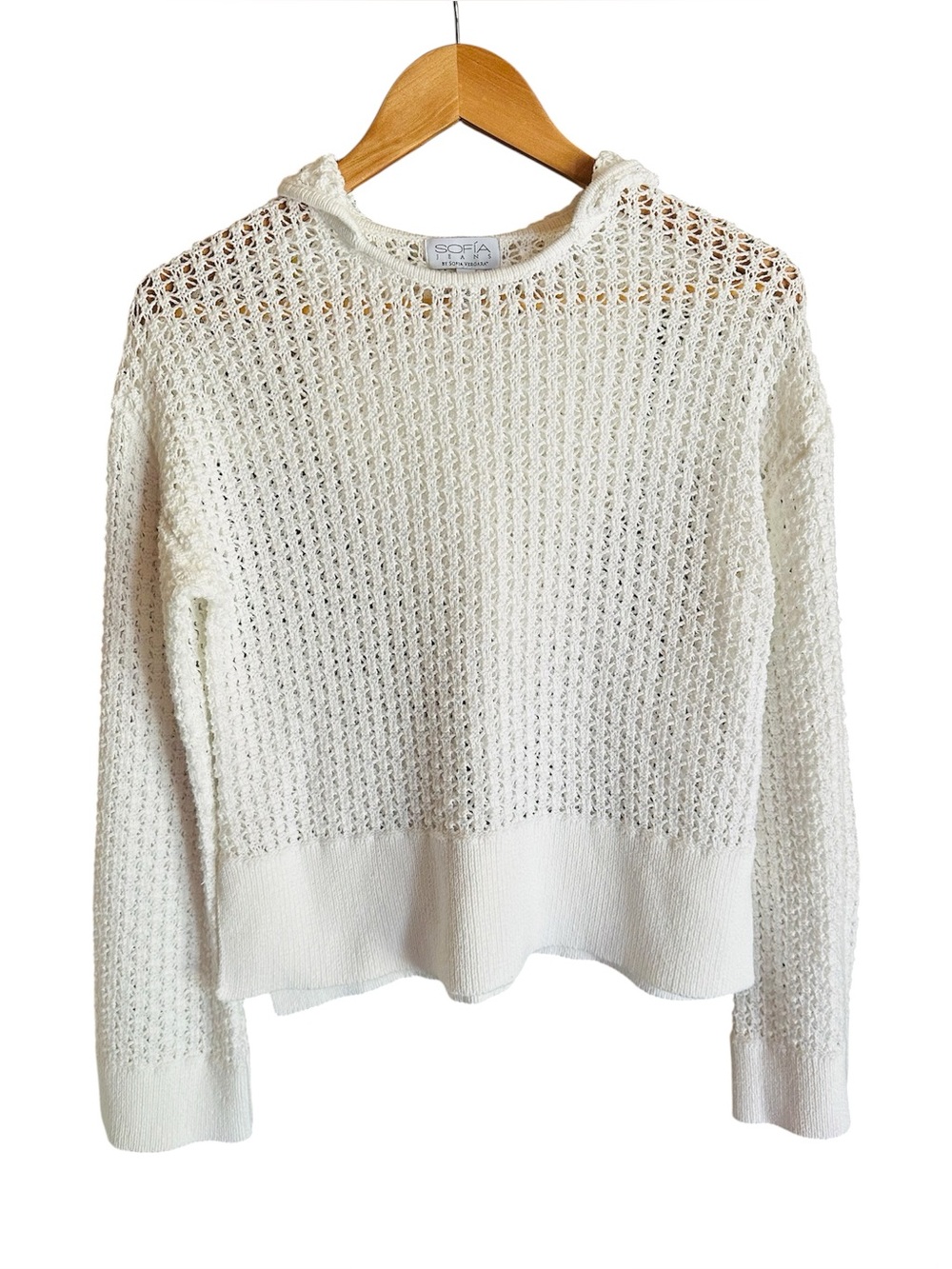 Sofia by Sofia Vergara White Crochet Knit Hoodie S